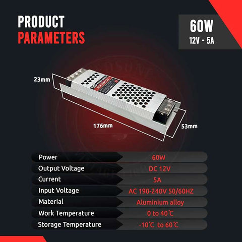 DC 12V Power Supply Slim IP20 Transformer 60-300W AC 190V/240V LED Driver~4472