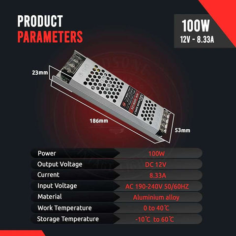 DC 12V Power Supply Slim IP20 Transformer 60-300W AC 190V/240V LED Driver~4472