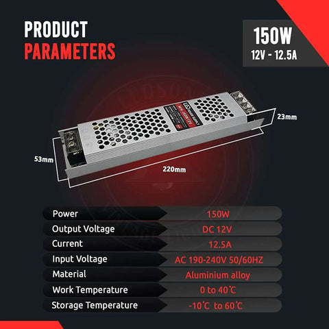 DC 12V Power Supply Slim IP20 Transformer 60-300W AC 190V/240V LED Driver~4472