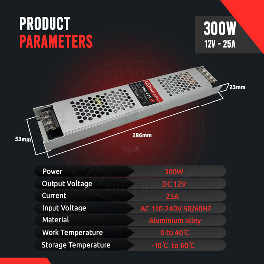 DC12V 300W Ultra Slim LED Driver Power Supply Transformer 240V for LED Strip~2354