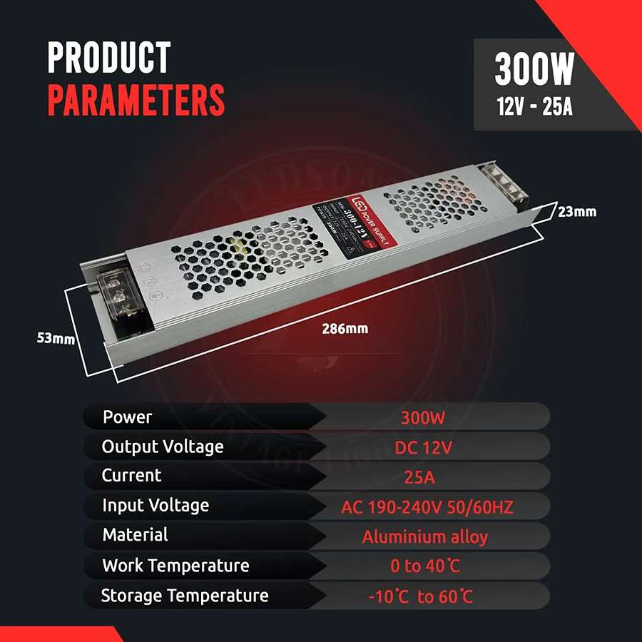 LED Driver Ultra Slim DC 12V IP20 300w Constant Voltage Transformer-Product Parameters