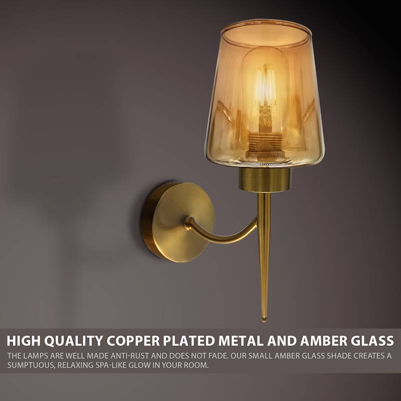 Copper plating metal wall arm amber glass wall lights