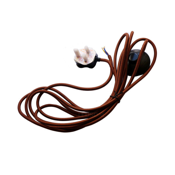 4M Fabric Flex Plug-In Pendant Light Set on/off Foot Switch~6041 – Brown