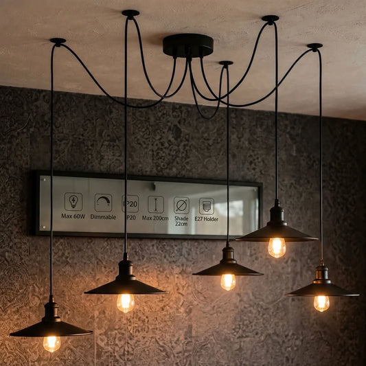 Ø22cm 5 Drop 195cm Cluster Light Fixture | SPINDELFEM Swag Chandelier ~6995