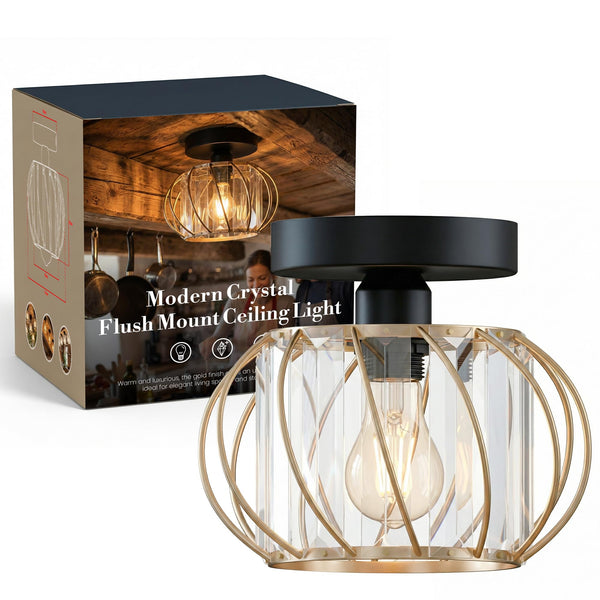Mini Crystal Semi Flush Light W18CM ~6529 – Gold / No