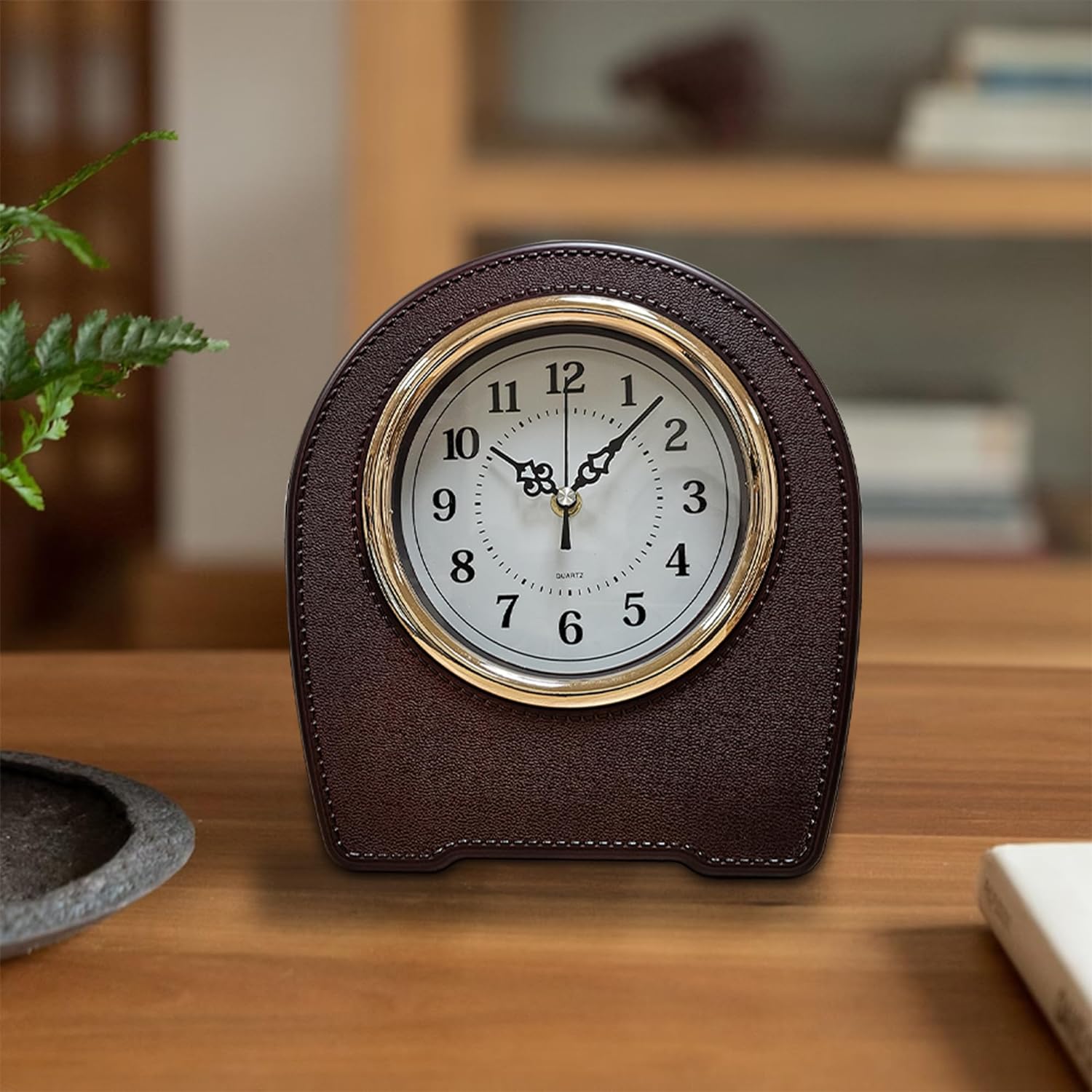 Brown Leather Mantel Clocks Battery Operated