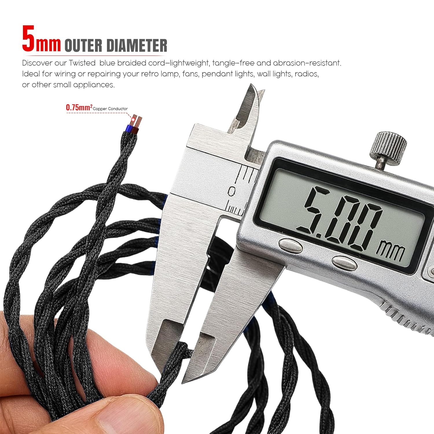 braided electrical wire being measured, showing 5mm outer diameter cable gold vintage 3 core cable 3 core gold lighting cable 3 core twisted vintage electrical cable hemp 3 core cable vintage lighting cable 3 core twisted vintage electrical cable cable 3 core gold cable electrical flex braided cable pink gold electrical flex electrical cable vintage red braided cable flexible cable gold vintage 2 core cable 2 core gold lighting cable 2 core twisted vintage electrical cable hemp 2 core cable vintage lighting