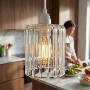 Modern Ceiling Pendant Light Shade Easy Fit Ribbed Glass Lampshade ~6619