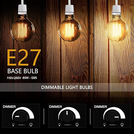 E27 G95 LED Vintage Filament Bulb 4W Dimmable 3 Pack~4166