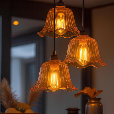 Small Amber Glass Lamp Shade 11.5cm Flower Replacement  ~6656