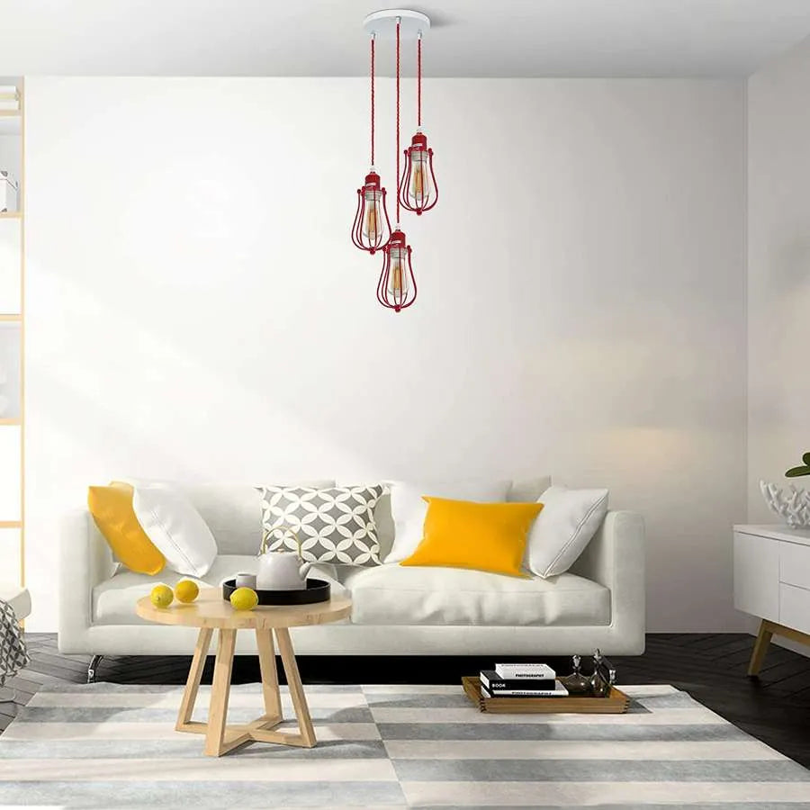 Red Ceiling pendant light over living room