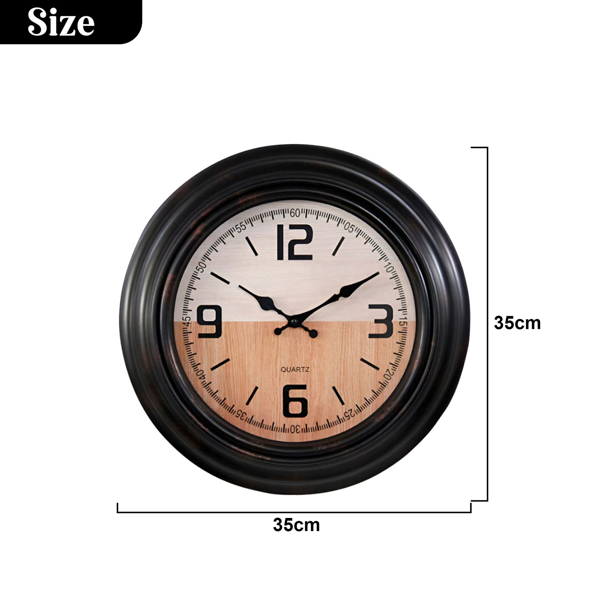 35 cm Black Round Vintage Wall Clock