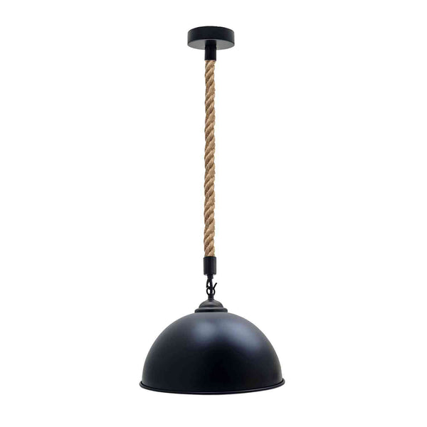 40cm Large Dome Shaded Hemp Rope Pendant Light ~6564 – Black / Yes