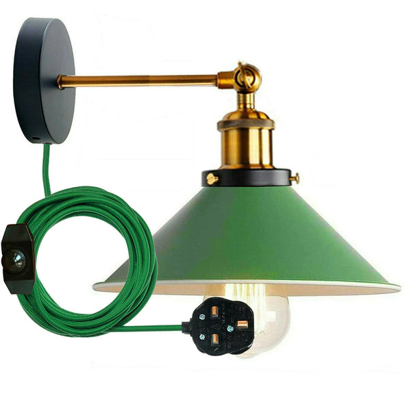 Vintage Industrial Wall Sconce Adjustable Arm, Cone Shade E27 Lamp ~5296 – Green / Yes