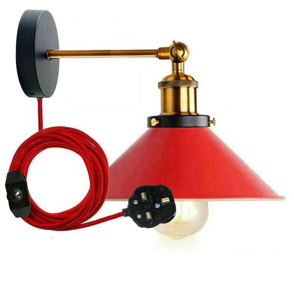 Vintage Industrial Wall Sconce Adjustable Arm, Cone Shade E27 Lamp ~5296 – Red / Yes