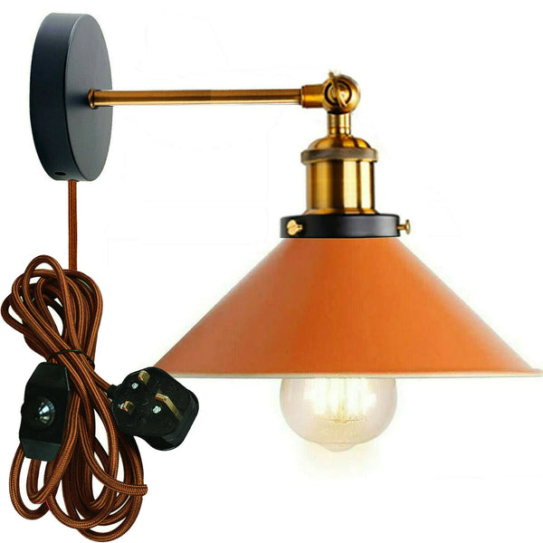 Vintage Industrial Wall Sconce Adjustable Arm, Cone Shade E27 Lamp ~5296 – Orange / Yes