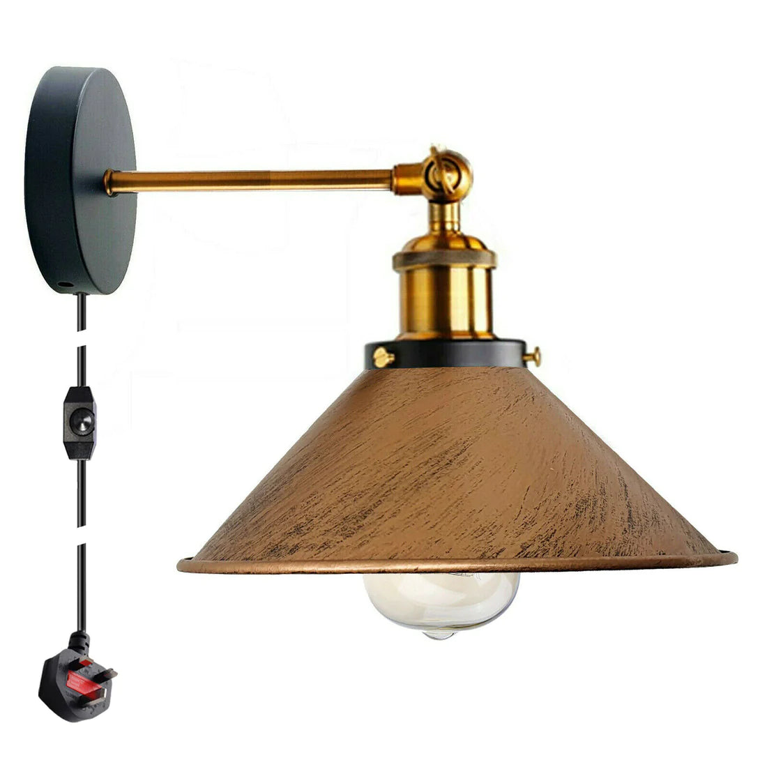brushed copper plug in wall light with bulb dimmer switch wall lamp