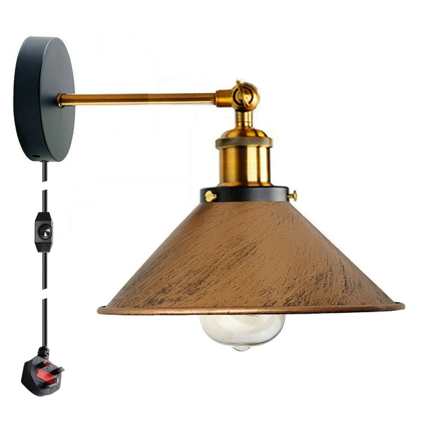 Vintage Industrial Wall Sconce Adjustable Arm, Cone Shade E27 Lamp ~5296 – Brushed Copper / Yes