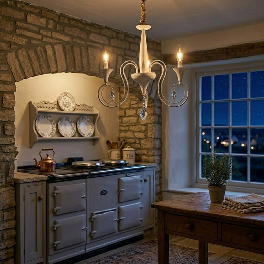 Vintage White 3-Light Shabby Chic Chandelier – Crystal Candelabra Ceiling Light, E14~4971