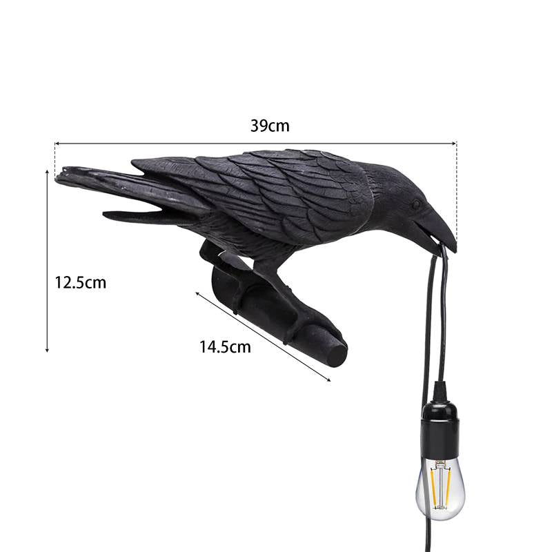 Black Wall Lamp On the Left Resin Bird Wall sconce-Size