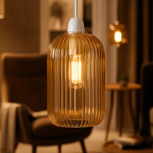 Ribbed Glass Pendant Shade E27 Easy Fit Lampshade ~6860
