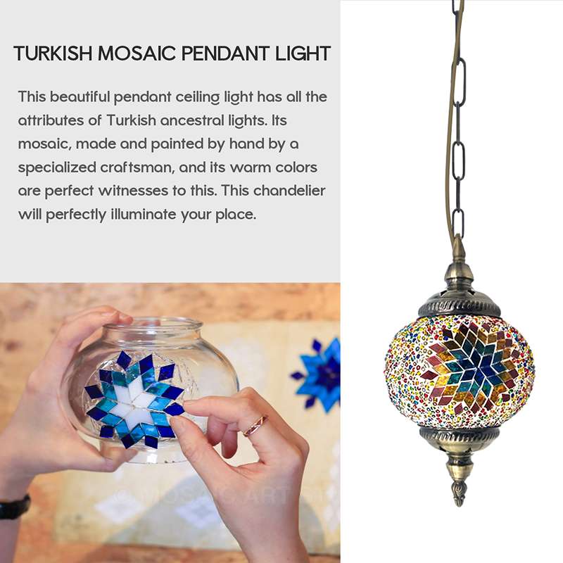 Turkish Mosaic tiles Glass Pendant Light fixture Globe shape-Detail 1