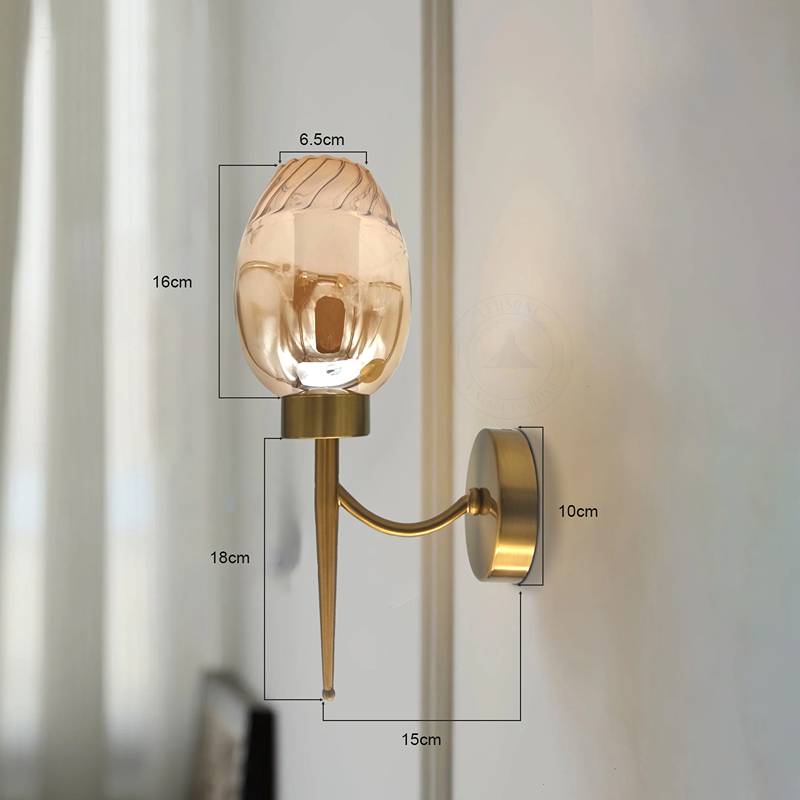 Modern Amber Glass wall lamp Copper Plate E27 Base Indoor Wall sconce-Size