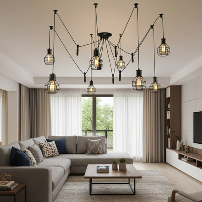 Industrial  8 Light Spider Pendant Light ~6408