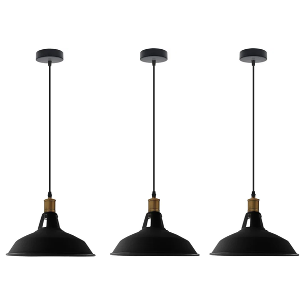3-Pack Retro Industrial Style Metal Pendant Ceiling Lights ~6268 – Without Bulb / Black