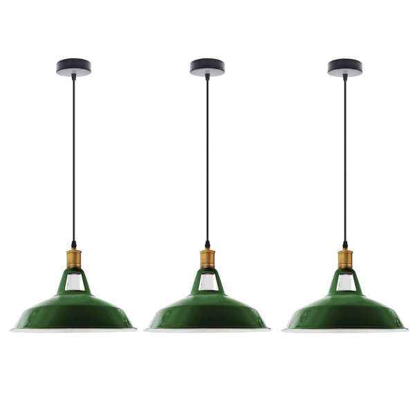 3-Pack Retro Industrial Style Metal Pendant Ceiling Lights ~6268 – Without Bulb / Green