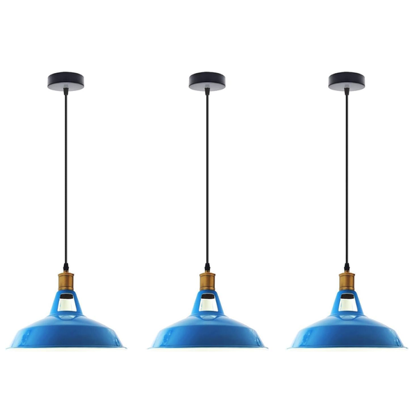 3-Pack Retro Industrial Style Metal Pendant Ceiling Lights ~6268 – Without Bulb / Blue