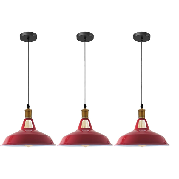 3-Pack Retro Industrial Style Metal Pendant Ceiling Lights ~6268 – Without Bulb / Red