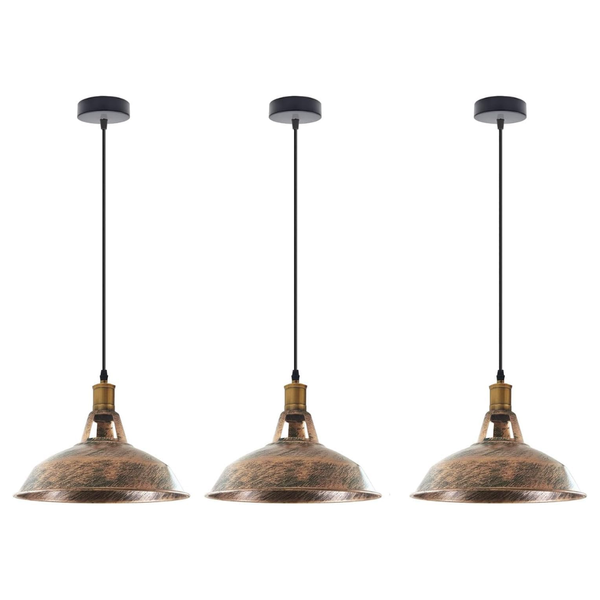 3-Pack Retro Industrial Style Metal Pendant Ceiling Lights ~6268 – Without Bulb / Brushed Copper