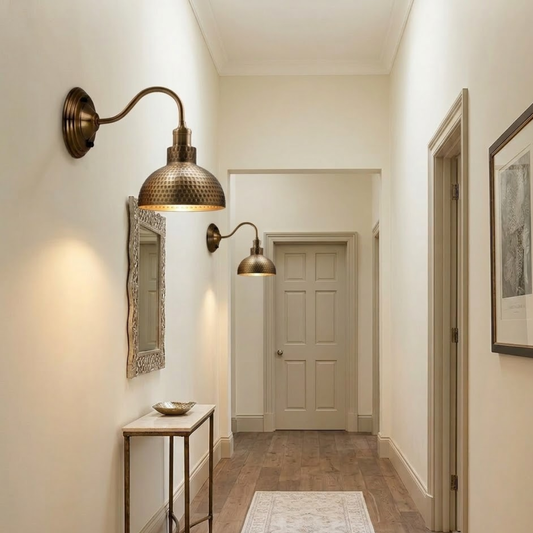 Vintage Retro Industriële Gele Messingkleurige Metalen Lampenkap Wandlamp UK Houder~3677