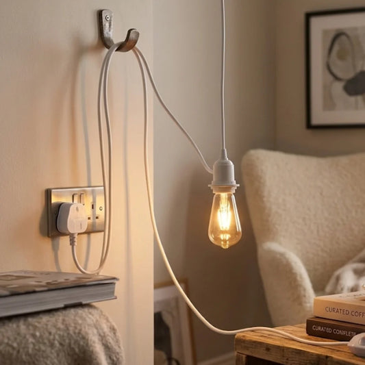 Witte 2m stekker hanglamp met schakelaarhouder verlichtingskabel ~2116