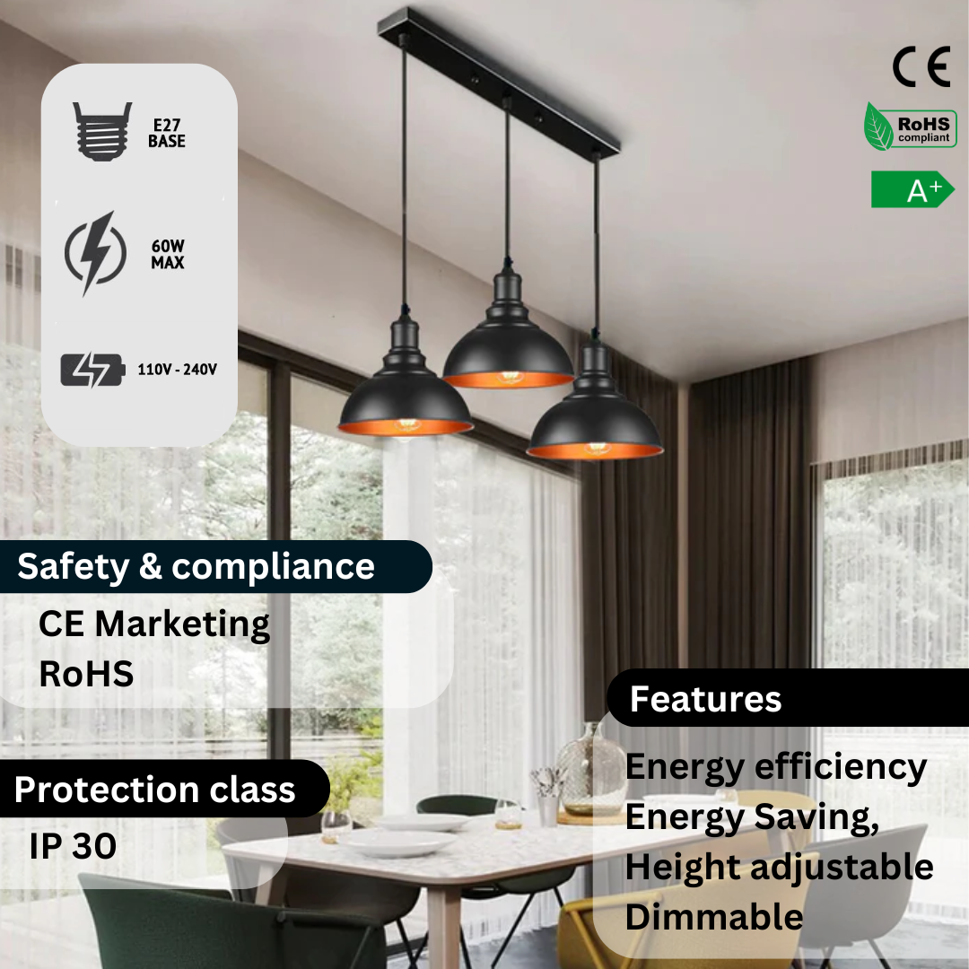 WINGBO Industrial 3-Light Chandelier Pendant Light Round Wagon Wheel, LEDSone Industrial Pendant Light Fixture 3-Light Metal Cage