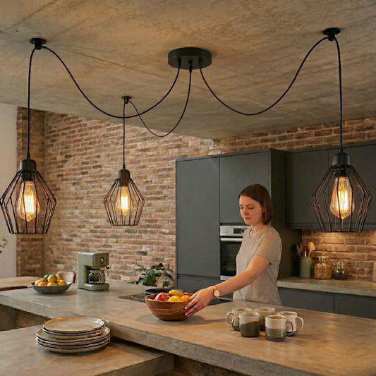 3 Multi-Drop Spider Pendant Light Bar Area Metal Industrial ~6774