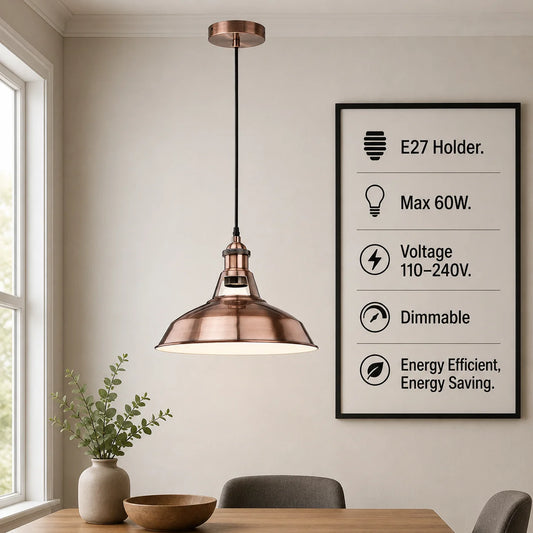COPPERGLOW Vintage Industrial Metal Ceiling Pendant Light ~1297