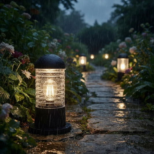 Lámpara de columna tipo bolardo para iluminación exterior, luces de pilar redondas para exteriores ~ 5121