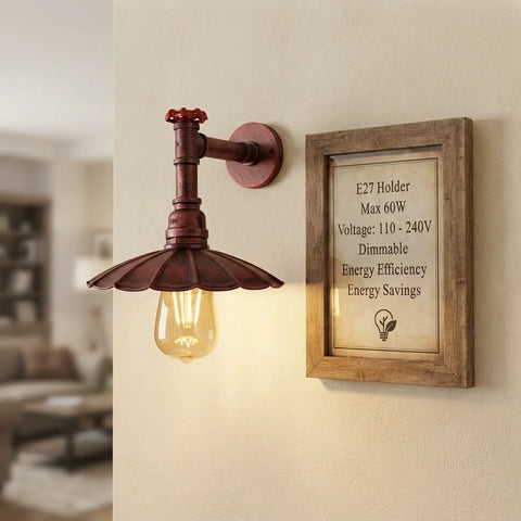 Vintage Industrial Pipe Wall Sconce with Umbrella Shade ~1250