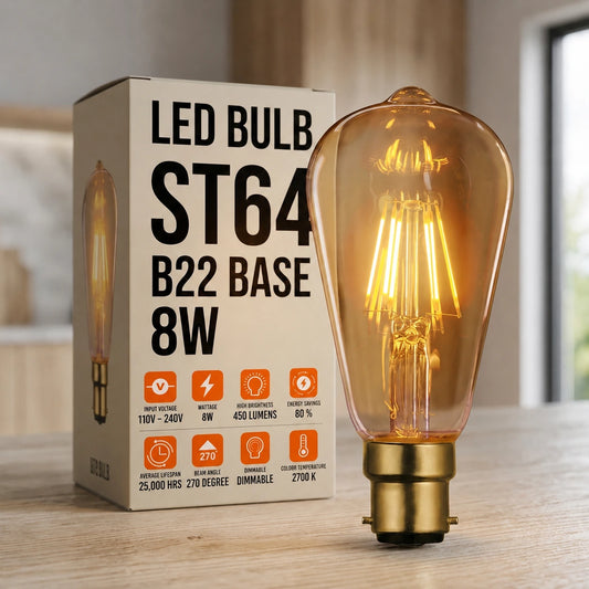 Vintage LED Filament Bulb ST64 Bayonet 8W Dimmable B22 Light Bulb ~3208