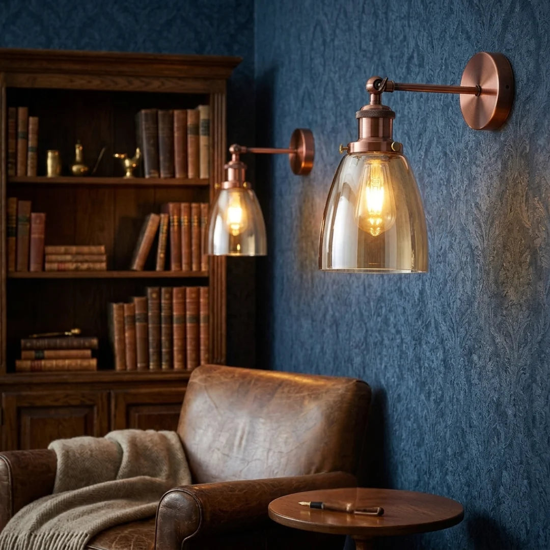 Adjustable Amber Glass Wall Light Fitting