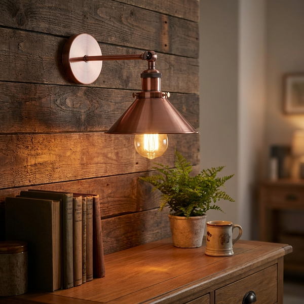 Industrial Wall Lights Fittings Adjustable Wall Lamps for Rooms ~2552 – Copper / Yes