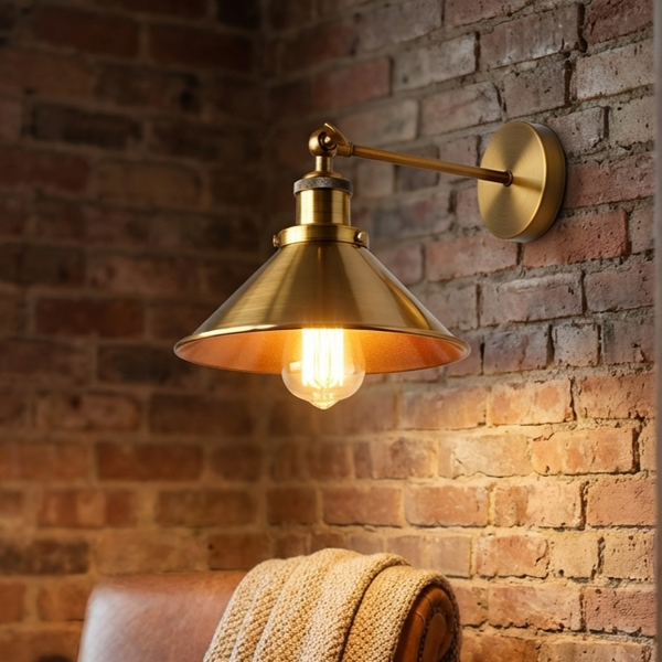 Industrial Wall Lights Fittings Adjustable Wall Lamps for Rooms ~2552 – Yellow Brass / Yes