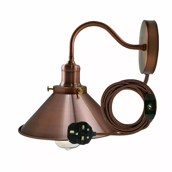 Iluminación de pared enchufable con interruptor de atenuación y cable de 2 m ~5303 – Cobre / Sí