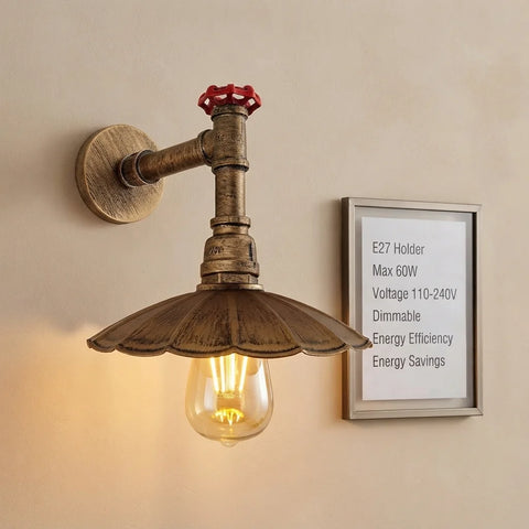 Vintage Industrial Pipe Wall Sconce with Umbrella Shade ~1250