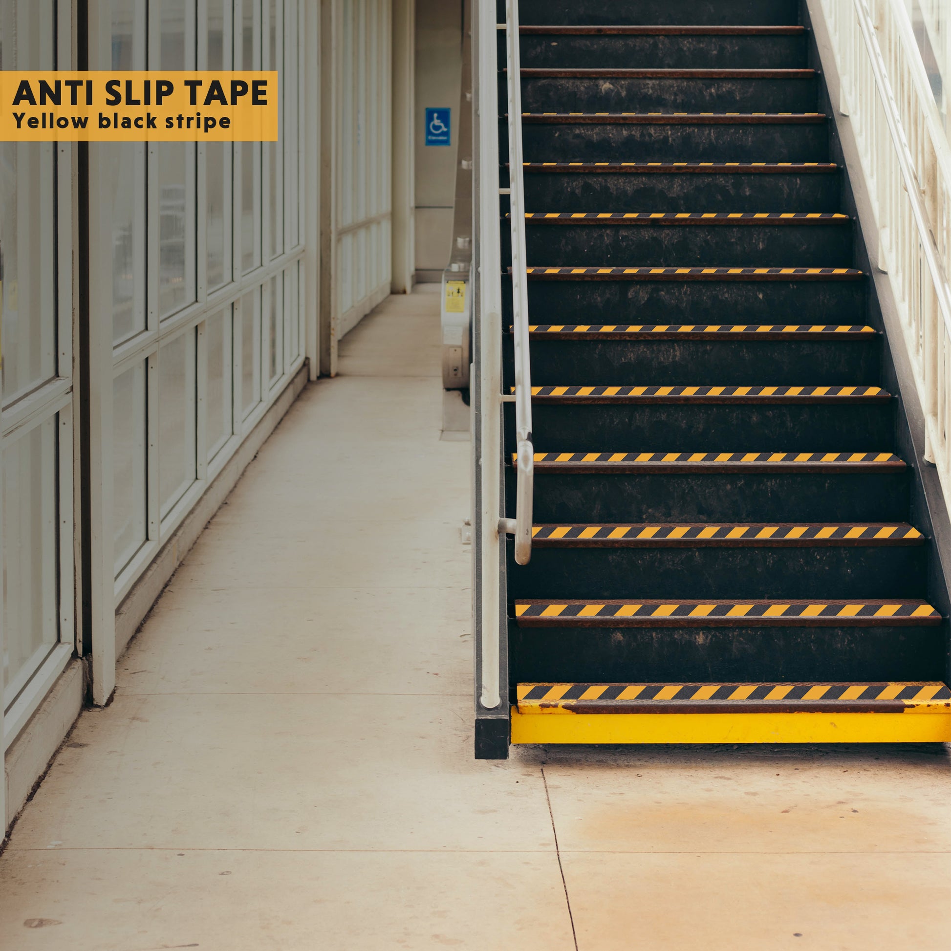 Heavy Duty Tape Anti Slip Tape Non Slip Grip Safety Hazard Stair Floor High Traction Strips Heavy Duty Yellow Black Self Adhesive Waterproof Outdoor Industrial Ramps Decking Walkways Steps Wood Concrete Metal Ladders High Visibility Weatherproof UV Resistant Durable Easy Apply Peel Stick Strong No Residue Warehouse Home Office Commercial Public