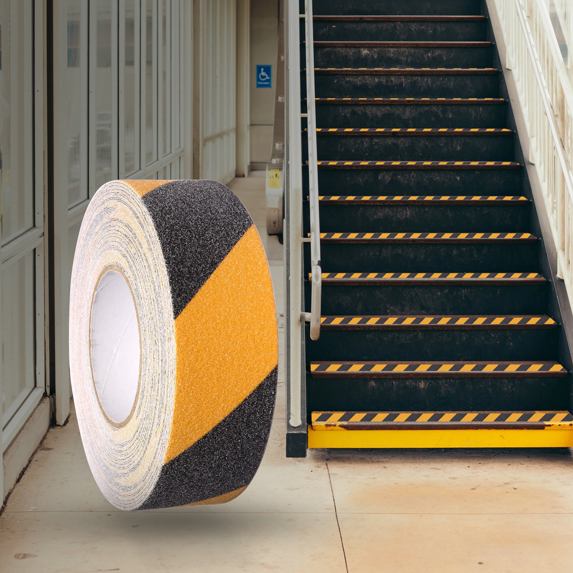 Anti Slip Tape Non Slip Grip Safety Hazard Stair Floor High Traction Strips Heavy Duty Yellow Black Self Adhesive Waterproof Outdoor Industrial Ramps Decking Walkways Steps Wood Concrete Metal Ladders High Visibility Weatherproof UV Resistant Durable Easy Apply Peel Stick Strong No Residue Warehouse Home Office Commercial Public