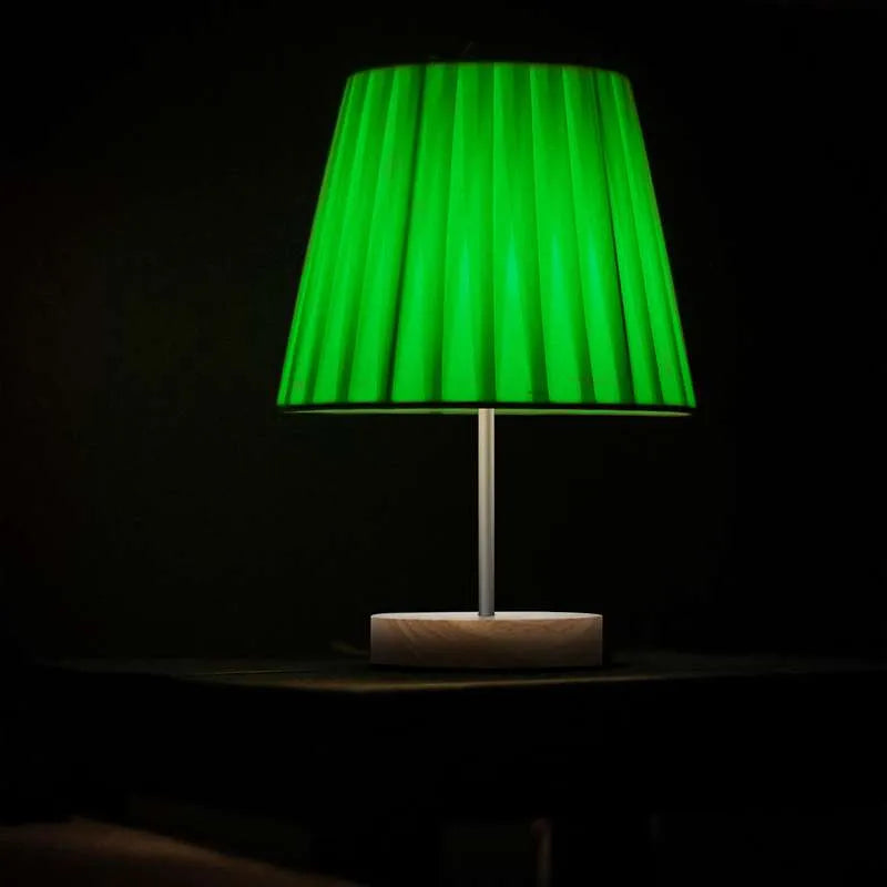 green lampshade  wood base stand table lamp light
