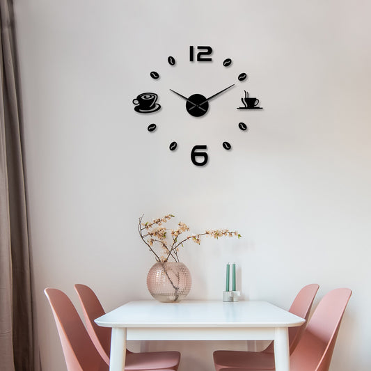 Modern Frameless Coffee Time 3D Sticker Number Wall Clock~5403